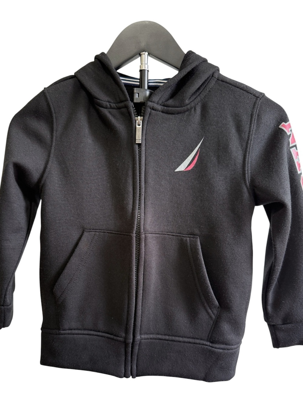 Nautica Black Kids Zip Hoodie with Pink & White Sail Detail